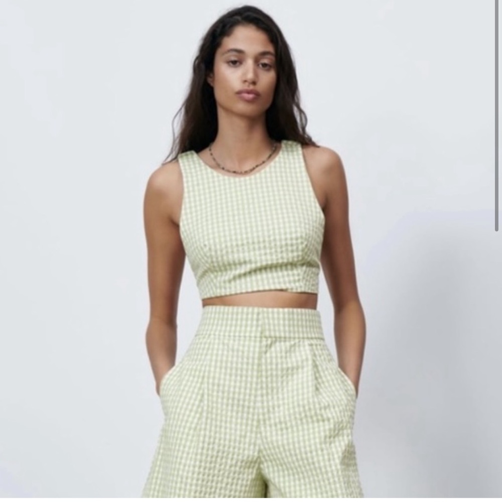 ZARA GREEN CHECKERED/GINHAM CROP TOP